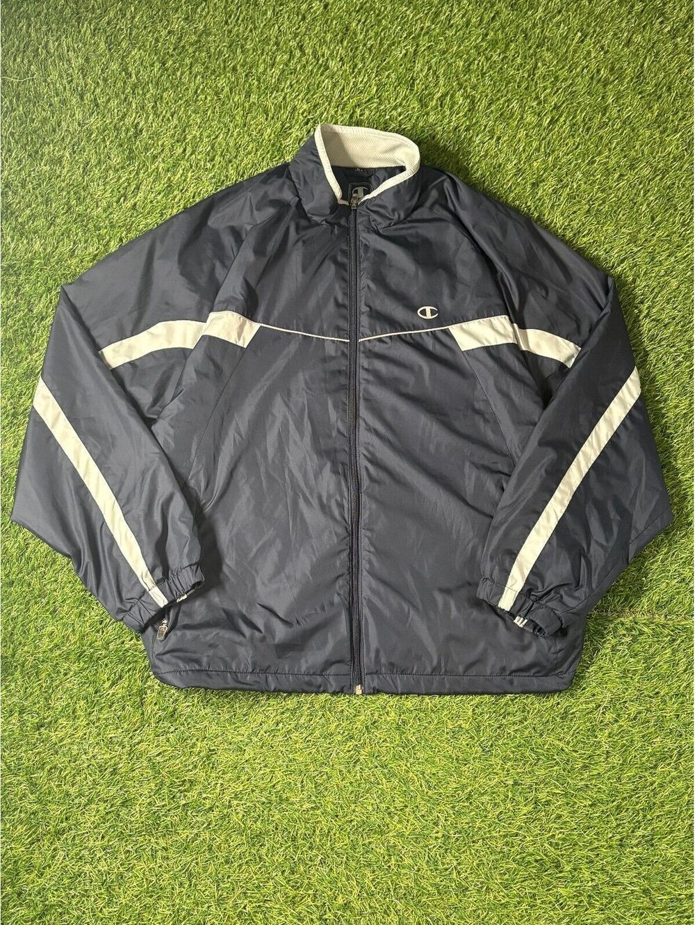 Vintage Champion Full Zip Jacket Navy Mens Size L Lightweight Full Zip